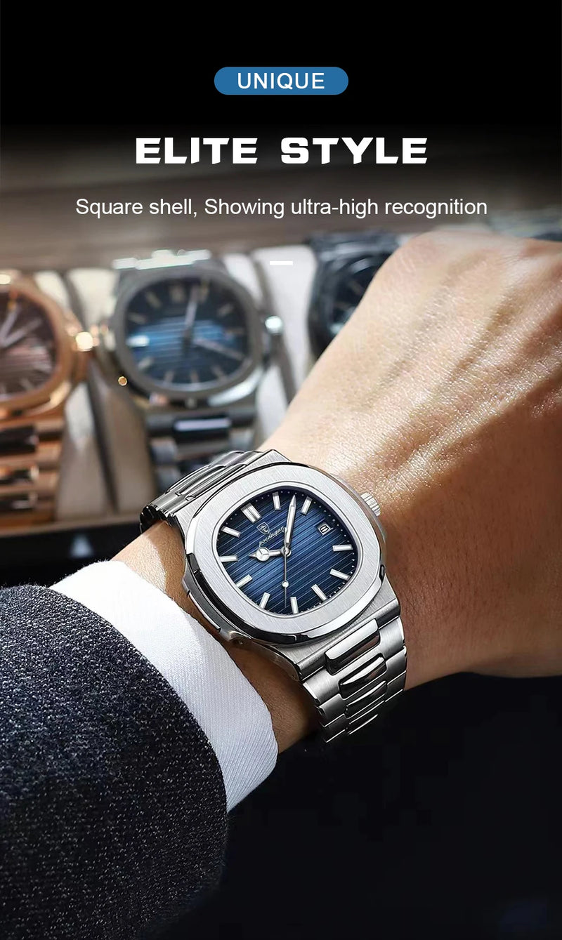 2025 Novo POEDAGAR Luxury Watch Business Relógio Masculino Impermeável Data Luminosa Aço Inoxidável Quadrado Quartzo Homens Watch reloj hombre