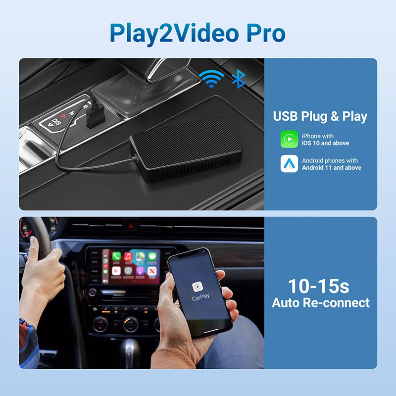 OTTOMOTION Play2 Video Pro Wireless CarPlay Android Auto Adapter Construído no Youtube Netflix IPTV Video Box para acessórios de carro