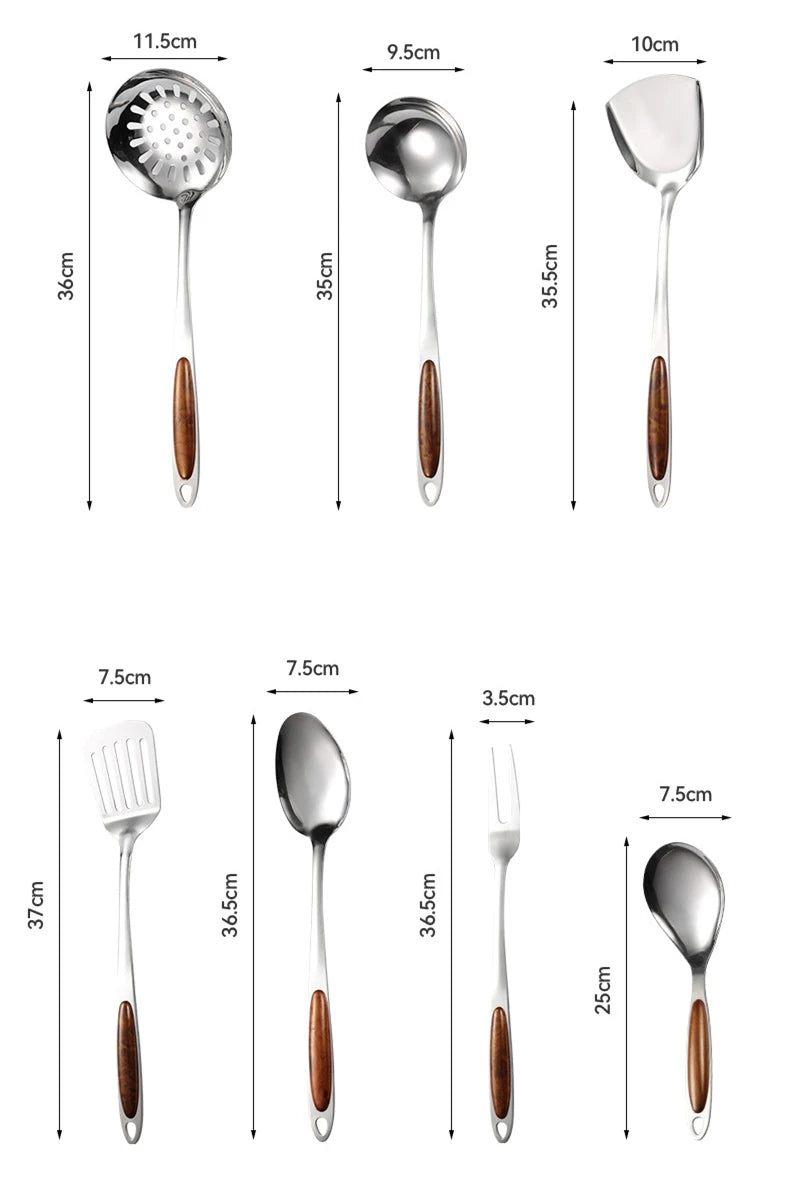 Aço Inoxidável Ferramenta de Cozinha set Frigideira Pá Arroz Sopa Colher Colander Carne Garfo Non Stick Utensílios de Cozinha Acessórios De Cozinha