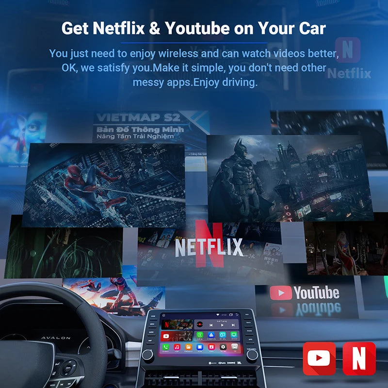 OTTOMOTION Play2 Video Pro Wireless CarPlay Android Auto Adapter Construído no Youtube Netflix IPTV Video Box para acessórios de carro