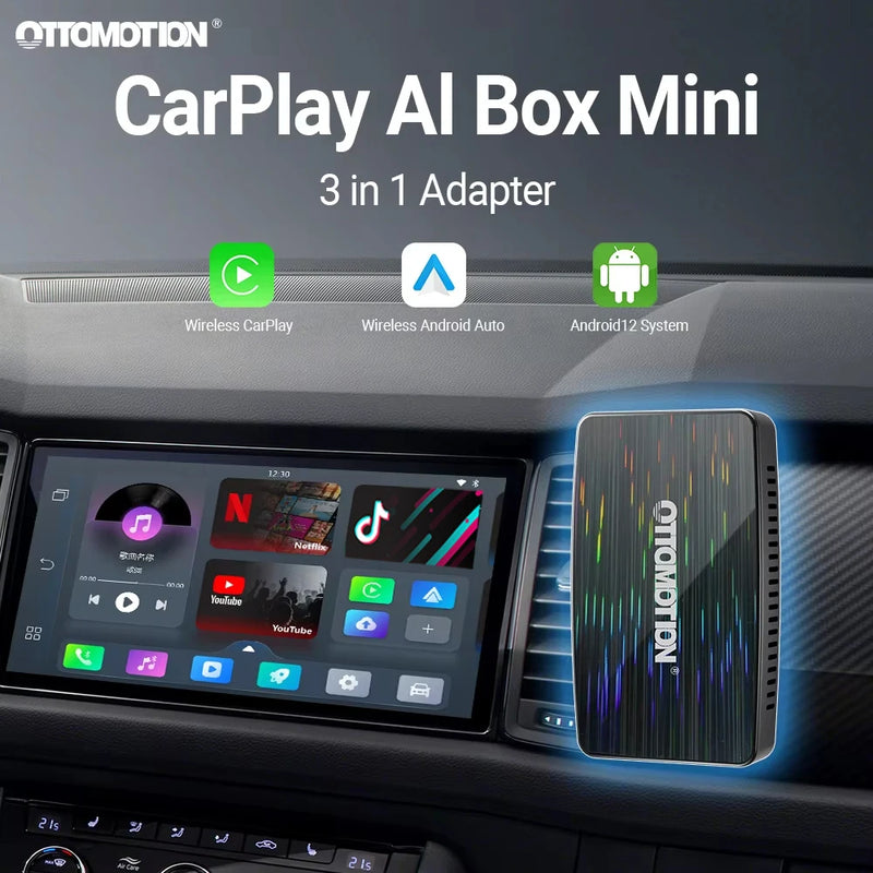 OTTOMOTION Play2 Video Pro Wireless CarPlay Android Auto Adapter Construído no Youtube Netflix IPTV Video Box para acessórios de carro