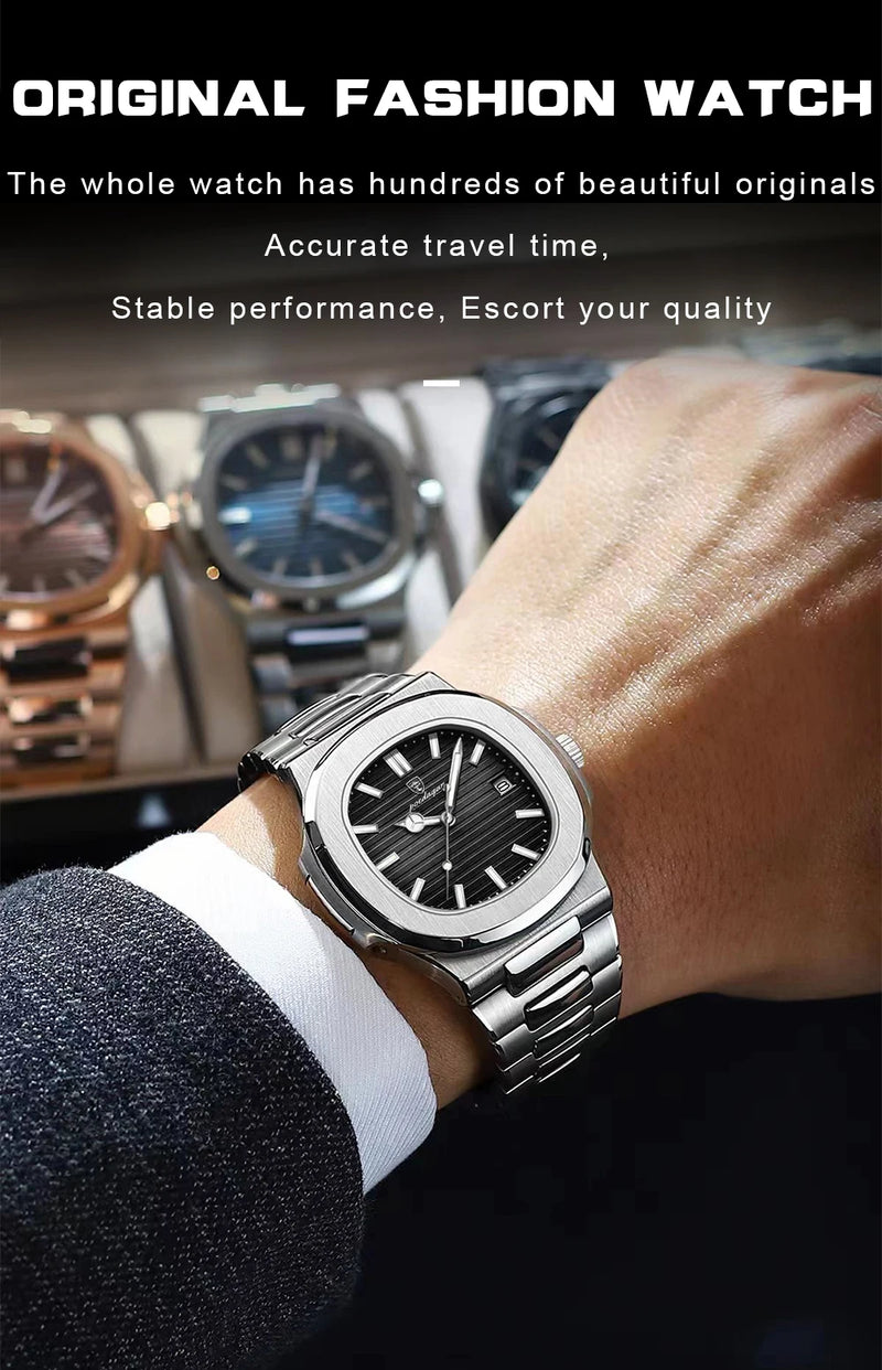 2025 Novo POEDAGAR Luxury Watch Business Relógio Masculino Impermeável Data Luminosa Aço Inoxidável Quadrado Quartzo Homens Watch reloj hombre