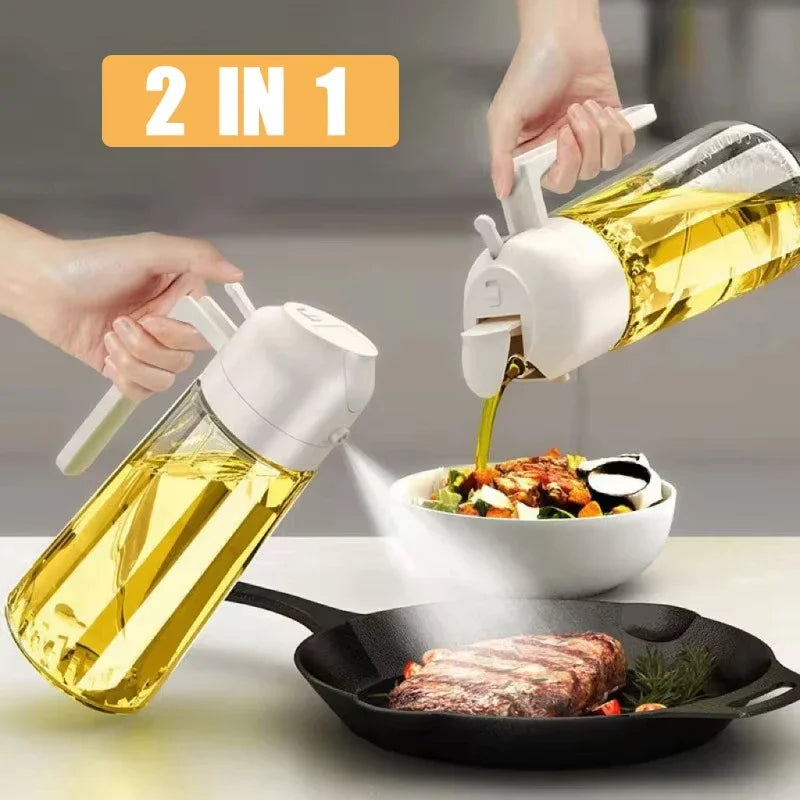 2in1 Garrafa Dispensador de Azeite 500ml Pulverizador de Óleo Plástico para Tanque de Spray de Óleo de Cozinha para Churrasco Panificação Piquenique Ferramentas de Cozinha para Casa