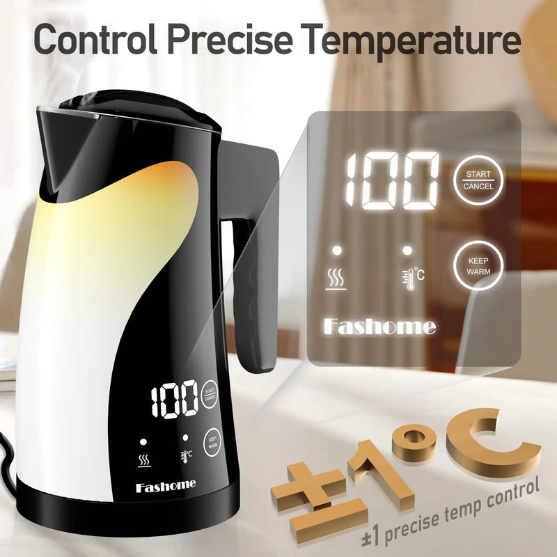 Fashome Electric Kettle 1300W 1.25L Stainless Steel Electric Tea Kettle Temperature Control Kitchen Coffee Water Kettle Pot