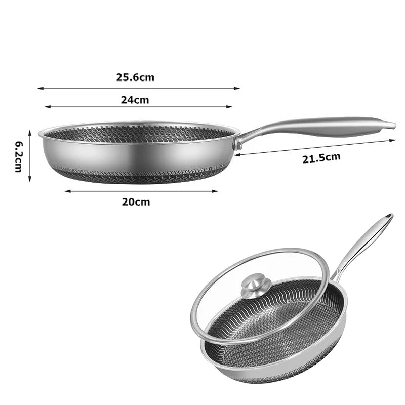 LMETJMA Frigideira de aço inoxidável antiaderente frigideira favo de mel com tampa indução cerâmica elétrica a gás cooktops compatíveis KC0480