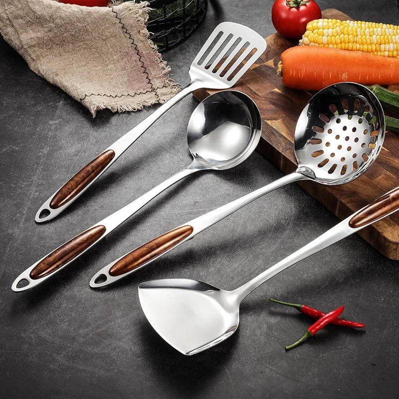 Aço Inoxidável Ferramenta de Cozinha set Frigideira Pá Arroz Sopa Colher Colander Carne Garfo Non Stick Utensílios de Cozinha Acessórios De Cozinha