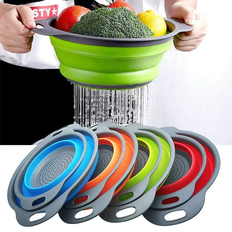 Cesta de drenagem dobrável de silicone Cesta de lavagem de vegetais de frutas Coador dobrável Colander Drenador dobrável Ferramenta de armazenamento de cozinha