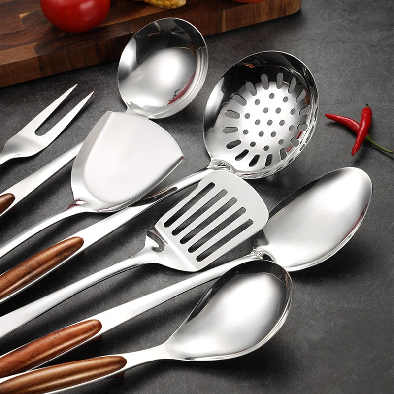 Aço Inoxidável Ferramenta de Cozinha set Frigideira Pá Arroz Sopa Colher Colander Carne Garfo Non Stick Utensílios de Cozinha Acessórios De Cozinha