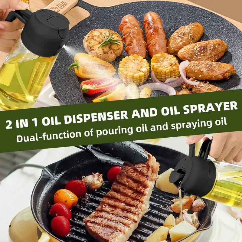 2in1 Garrafa Dispensador de Azeite 500ml Pulverizador de Óleo Plástico para Tanque de Spray de Óleo de Cozinha para Churrasco Panificação Piquenique Ferramentas de Cozinha para Casa