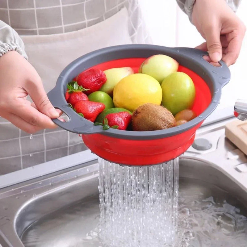 Cesta de drenagem dobrável de silicone Cesta de lavagem de vegetais de frutas Coador dobrável Colander Drenador dobrável Ferramenta de armazenamento de cozinha