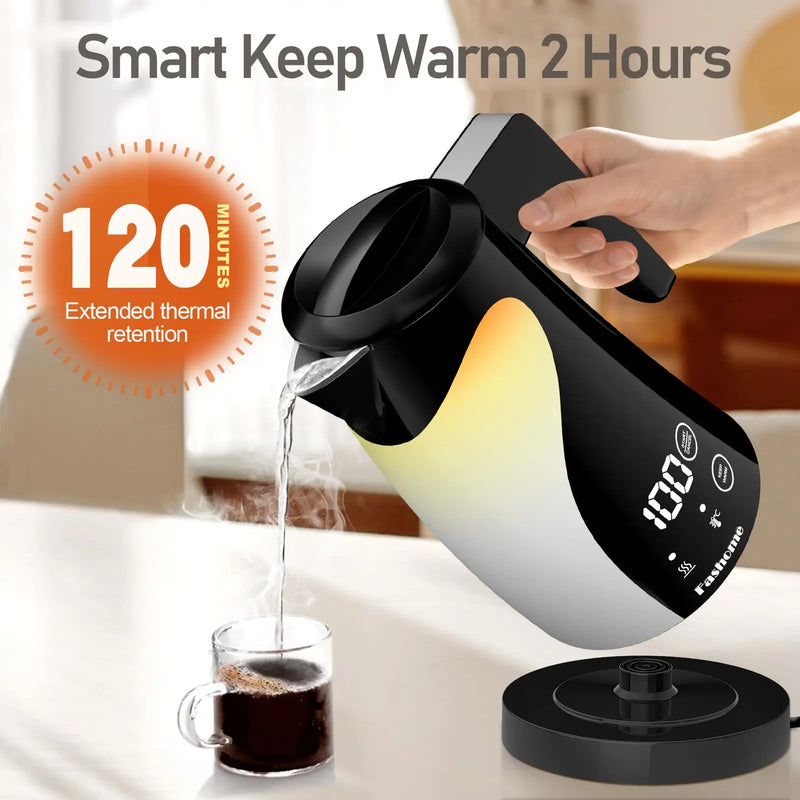 Fashome Electric Kettle 1300W 1.25L Stainless Steel Electric Tea Kettle Temperature Control Kitchen Coffee Water Kettle Pot