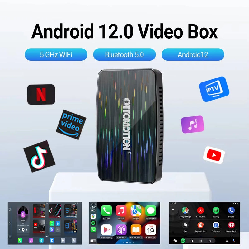 OTTOMOTION Play2 Video Pro Wireless CarPlay Android Auto Adapter Construído no Youtube Netflix IPTV Video Box para acessórios de carro